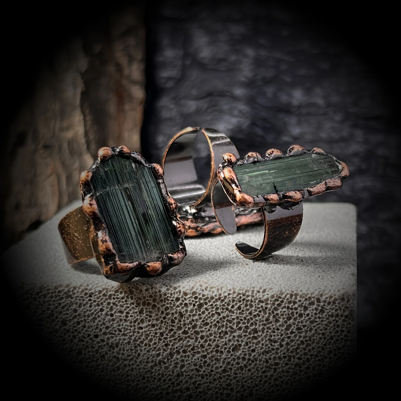 YEEVAA 1pc Vintage Cuff Ring Inlaid Dark Green Tourmaline Suitable For Men Women Match Daily Outfits Party Accessory Gift