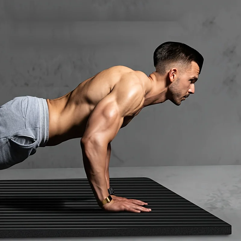 Herren Ultra-Dicke Sportmatte, 10mm Dicke Schwarze Yogamatte, Schalldicht und Stoßabsorbierend, Sehr Geeignet für Heim- und Fitnessübungen – Detail 1