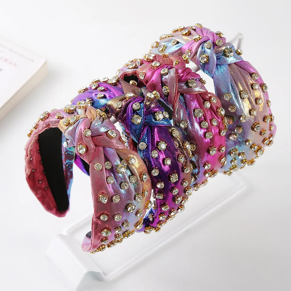 

Luxury Full Diamond Laser Headband for Women Vintage Wide-Brim Knotted Design Elegant Hair Accessories Special Occasions