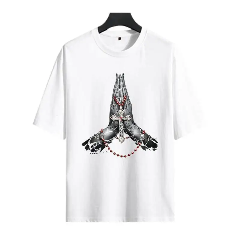 Popular Fashion Hip Hop Youth Clothing T-shirt Sublimation Punk Gesture Joining Hands And Praying Lucky Clothing Iron Patch