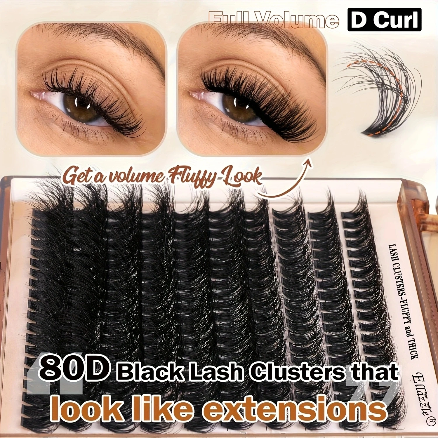 Kit de extensión de pestañas DIY de lujo, volumen esponjoso, 200 Uds., grupos 80D/100D con unión, sello, pinzas y cepillo para principiantes