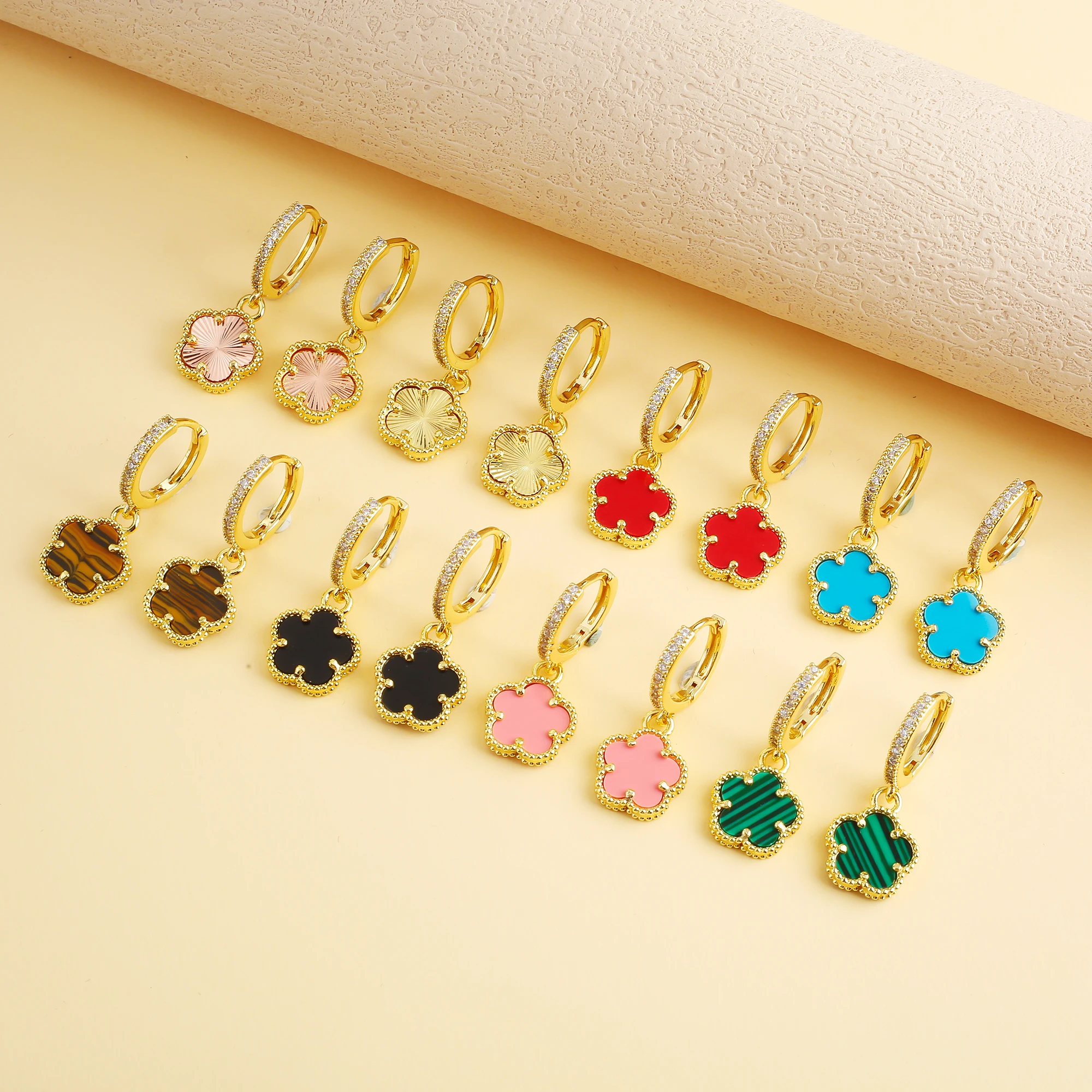 Exquisite High Quality Plant Flowers Geometric Five Leaf Petals Women Luxury Earrings Shiny Clover Bridal Lovely Gift Wholesale