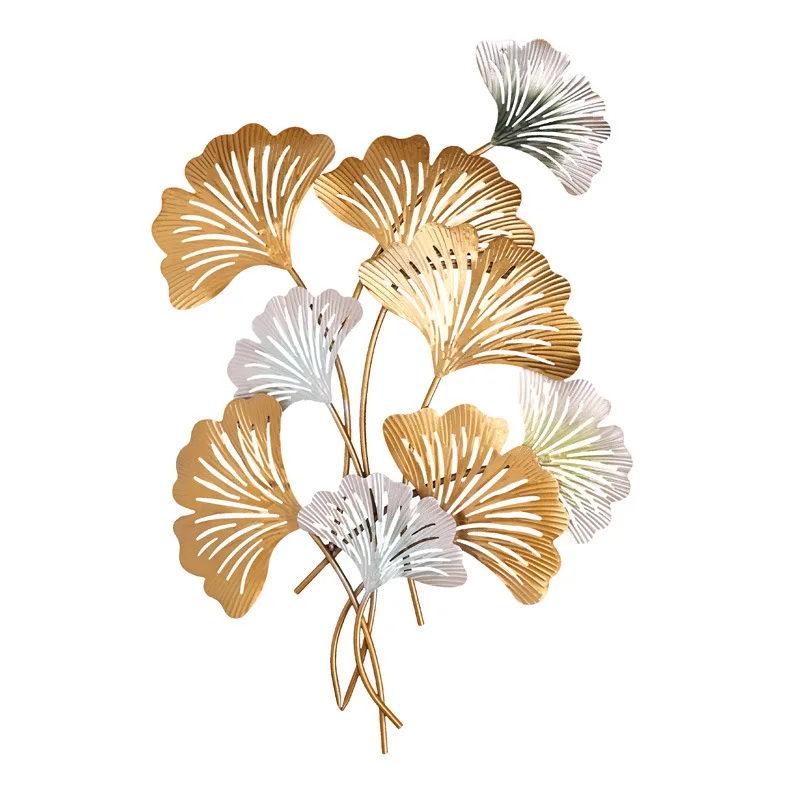 Ginkgo Leaf Golden Pendant, Iron Wall Hanging, Luxury Wall Decoration, Living Room TV Background Art, Gold Metal Deco, Easy Fix