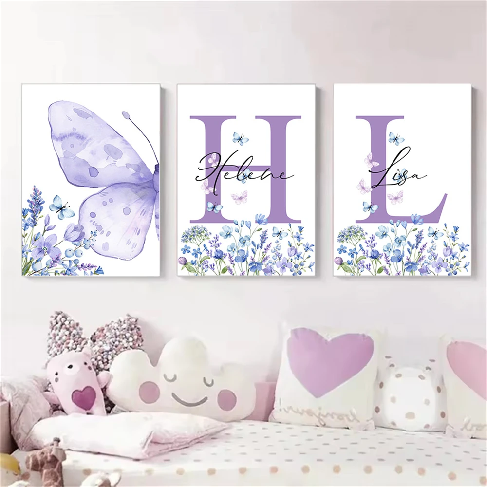 Karikatür Mor Çiçek Kelebek Tu - Baby Nursery Name Wall Art incelemesi ve fiyatı