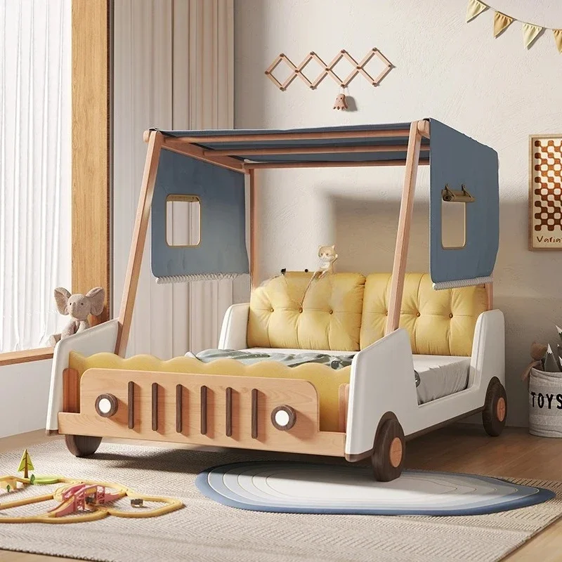 Roadster cartoon car bed boy solid wood children fence tree house tent