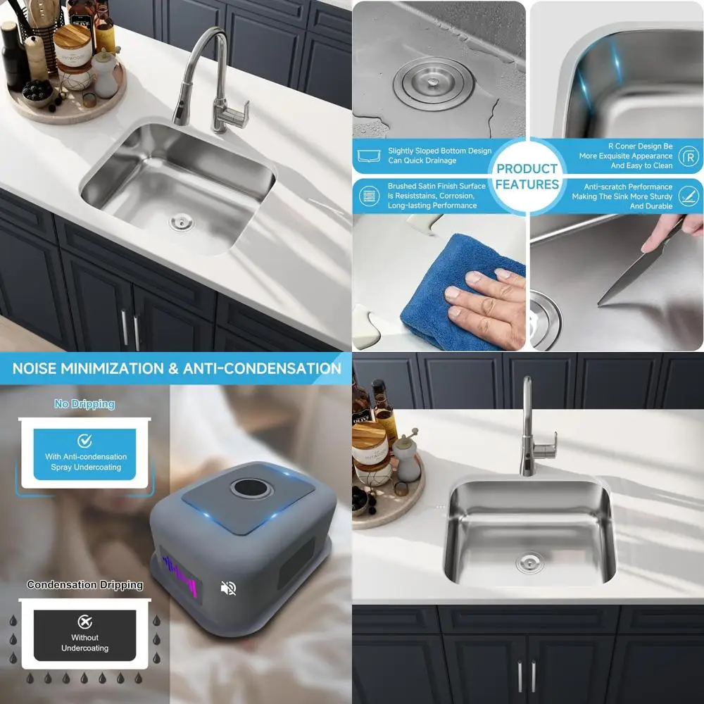 

Commercial Grade 18-Gauge Stainless Steel Undermount Single Bowl Kitchen Sink - 23 x 18 x 9 Satin Finish Curved Arc Design