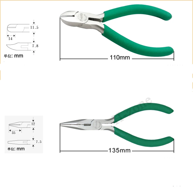 Pro\'sKit 1PK-036S Mini Anti-Slip Green Handle Titanium Long Nose Pliers Diagonal Pliers For Precision Electronic Repair Tools