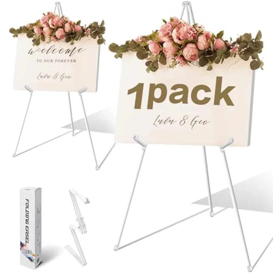 

63-дюймовая белая напольная подставка-мольберт для свадебных вывесок и плакатов, складной художественный мольберт, регулируемый металлический мольберт-тренога для пола