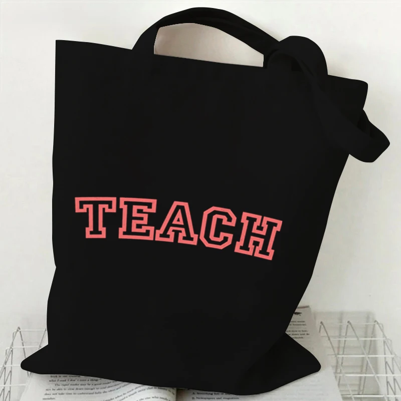 Teacher Life Graphics Women Canvas Shoulder Bag Leopard Print Letters Shopping Bag Teacher Best Gift Female Reusable Handbags