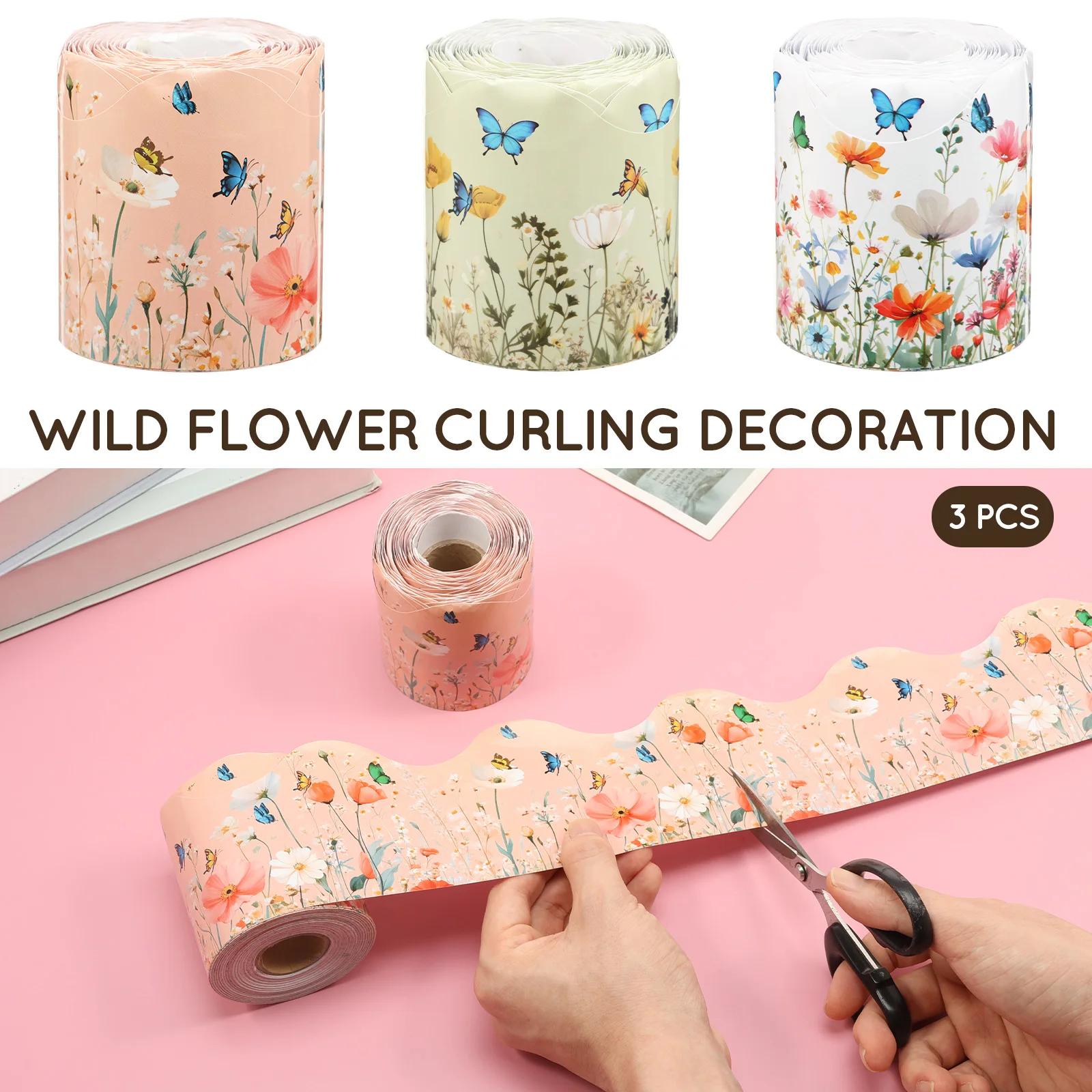 

3Pcs Wildflower Bulletin Board Border 65.6 ft Decorative Wildflower Scalloped Rolled Border for Classroom Chalkboard Party Decor