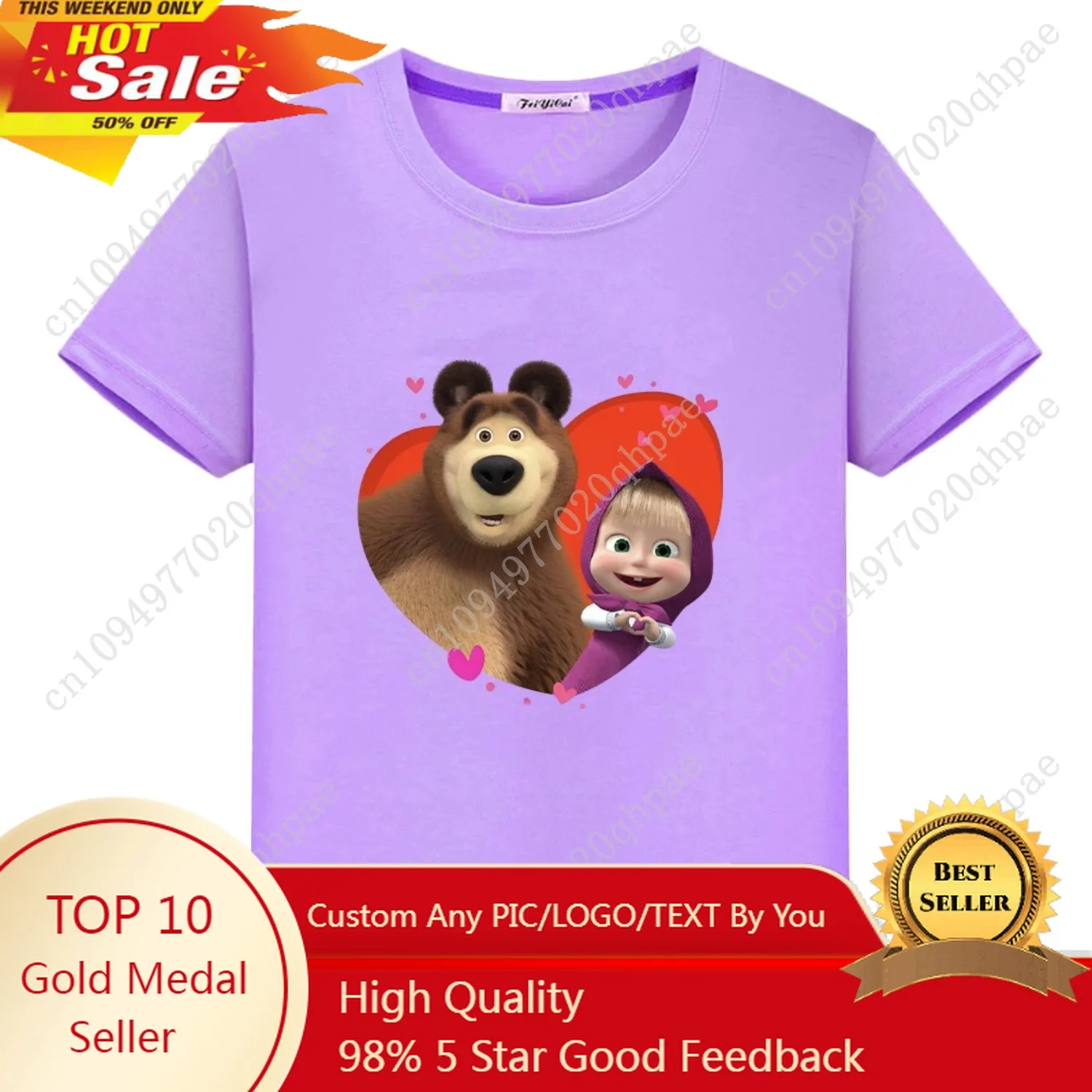 أنيمي الدب طباعة تي شيرت للأطفال الصبي 10 سنوات قميص جذاب Kawaii بلايز y2k قطعة واحدة 100% القطن الرسوم القصيرة الفتيات الملابس #1