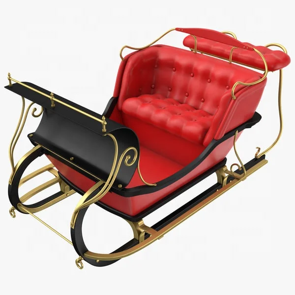 Handcrafted life-size Christmas fiberglass Christmas sleigh with seats