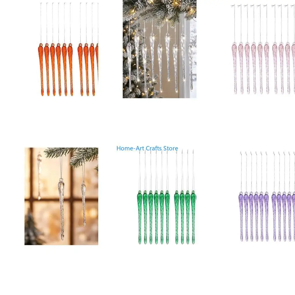 Y3NA Hanging Acrylic Christmas Decorations, 12 Icicles Ridged Forms for Holiday Window and Seasonal Display Arrangements