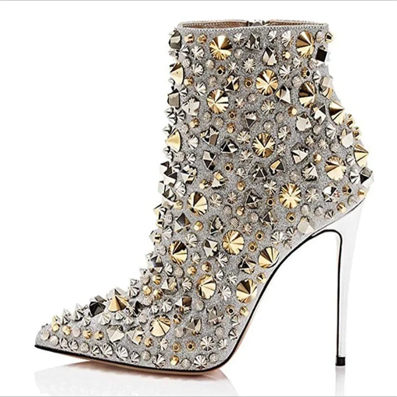 Pointed Toe Ankle Boots Side Zipper Stiletto Heel Sexy Womens Footwear For Party And Stage Performance