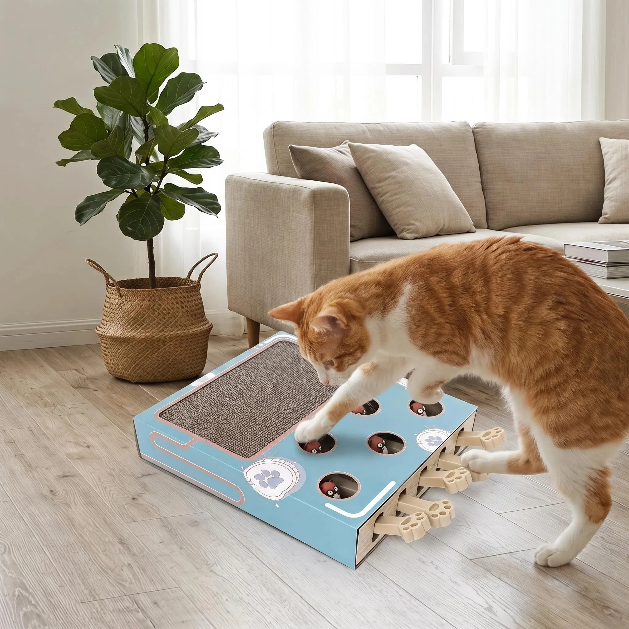 Pro Interactive Cat Whack-a-Mole Scratch Board Toy with Grinding Claw & Rest Area, Fun Multifunctional Play Supplies for Kittens