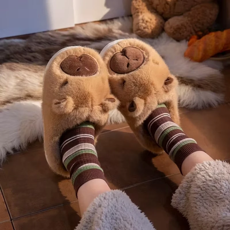 Cute Capybara Plush funny Slippers Men Women Indoor Outdoor Warm Cozy Soft House Shoes Anti Slip Comfy Floor cloud Home Footwear