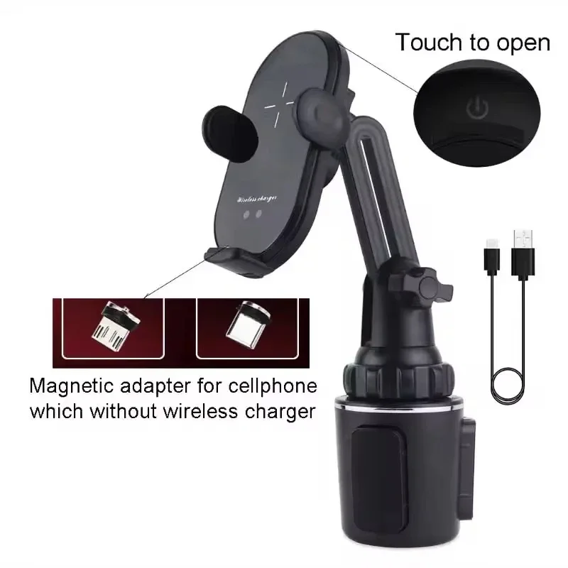 Universal Car Qi 15W Wireless Charger Cup Mobile Phone Holder Mount Automatic Infrared Smart Sensor Clamping Mount Universal Car