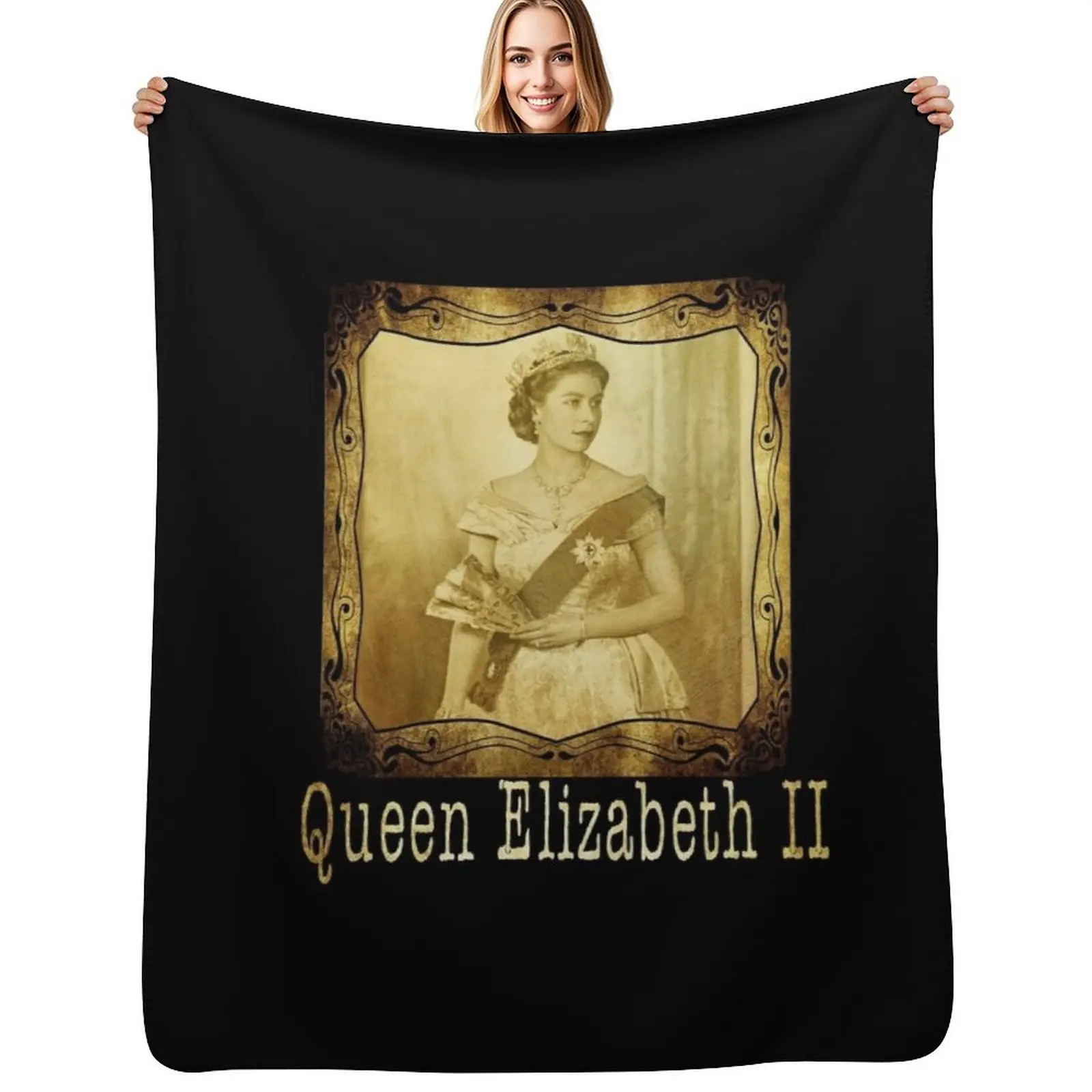 Elizabeth II Royal Vintage Picture Portrait British Monarch Throw Blanket Polar Bed Fashionable blankets ands Flannel Blankets