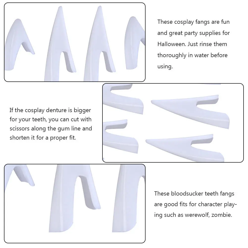

4 pcs Fake Teeth Bloodsucker Fangs For Halloween Cosplay Party Zombie Costume Props Dentures Accessory Fun Gift
