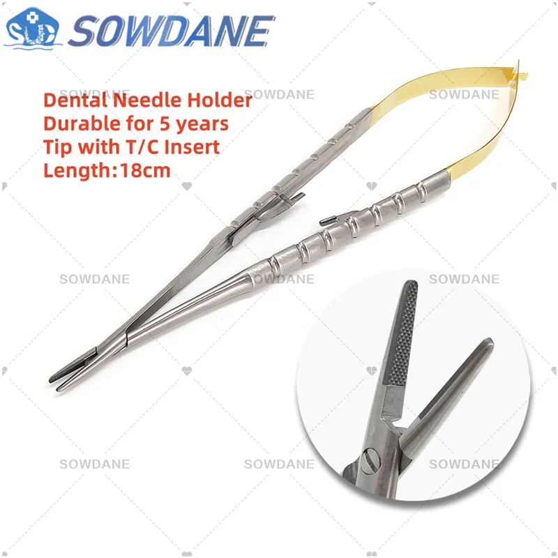 1pc Dental Orthodontic Surgical Tweezer with TC Tip Castroviejo Needle Holder Fine Beak Handle with Lock Dentist Instrument