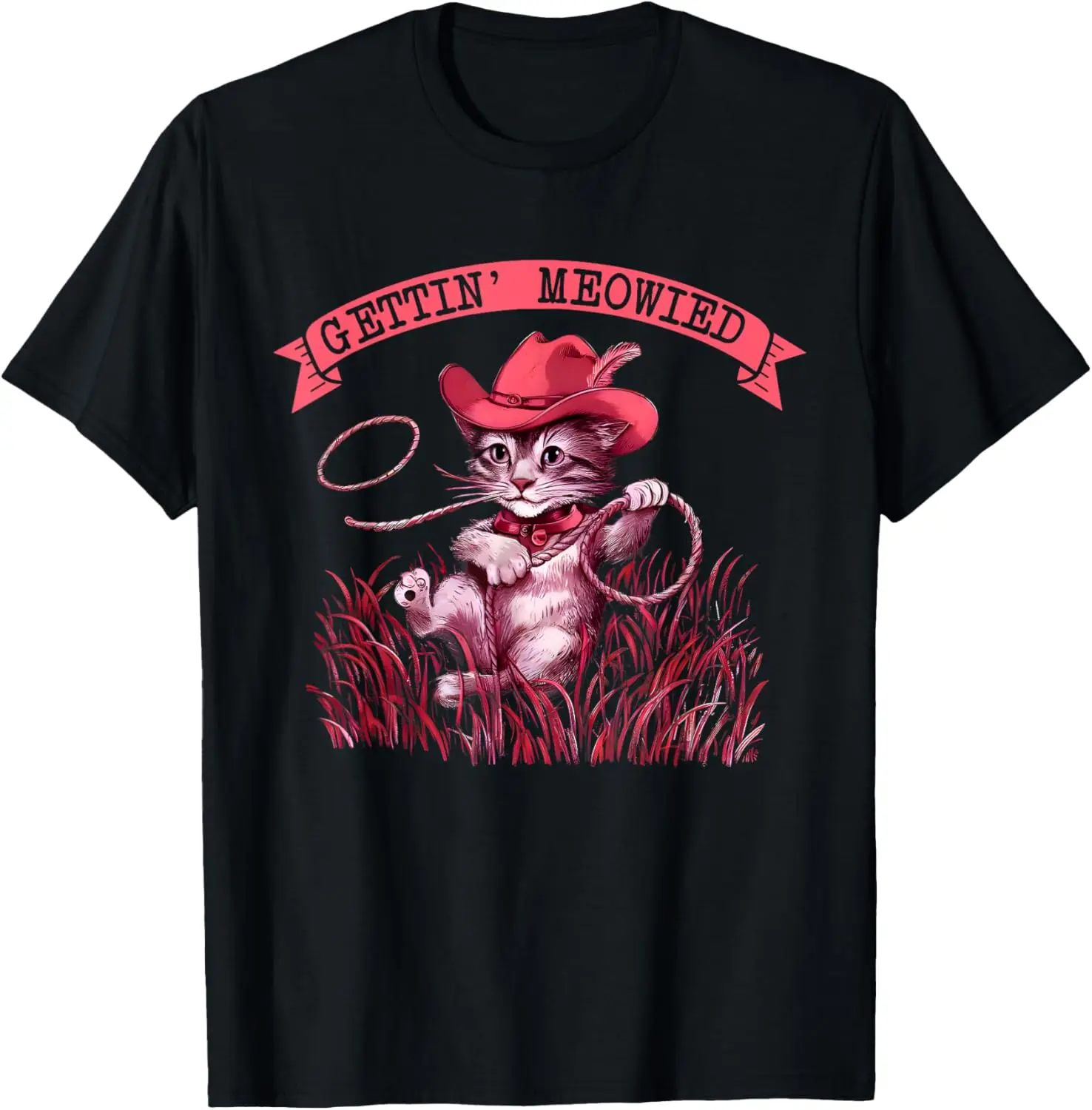 Gettin' Meowied Cat Cowboys Western Love Meowdy Fun Graphic T-Shirt