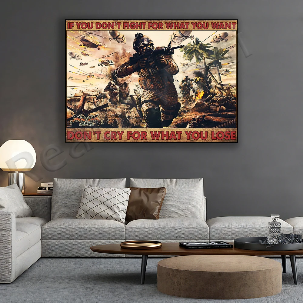 لا تبكي لماذا تفعل الملصق، إذا قتال من أجل ما تريده ملصق، هدية المخضرم، ملصق تحفيزي، ملصق المخضرم