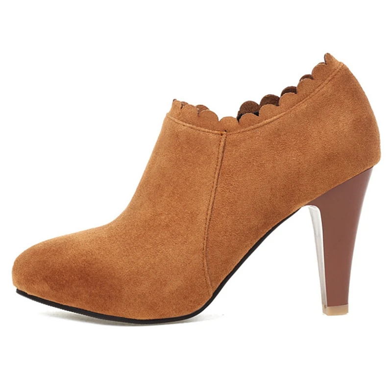 

SIMLOVEYO Women's Pumps Pointed Toe High Heels Flock Lace Concise Design BlackRed Spring Style Sizes 33-43