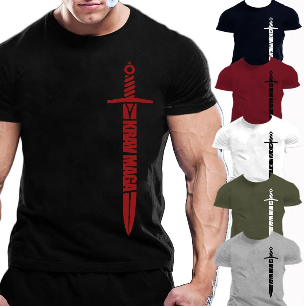 

Футболка для тренировки самообороны из Израиля Krav Maga. Летняя Хлопковая мужская футболка с коротким рукавом и круглым вырезом, Новинка