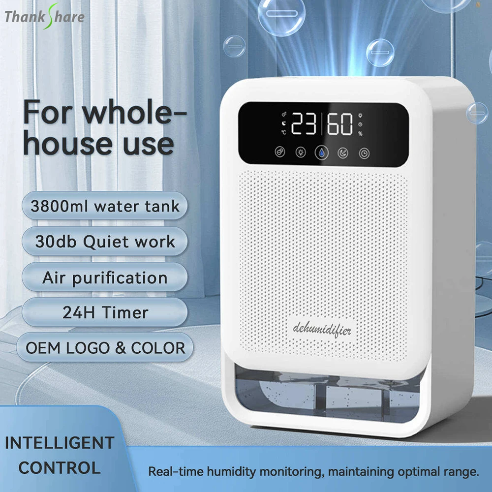 3.8L Dehumidifier With Air Purifier Combo Filter and Negative Air Ion Function Water Tank With Drain Hose 24hrs Auto-Off Timer