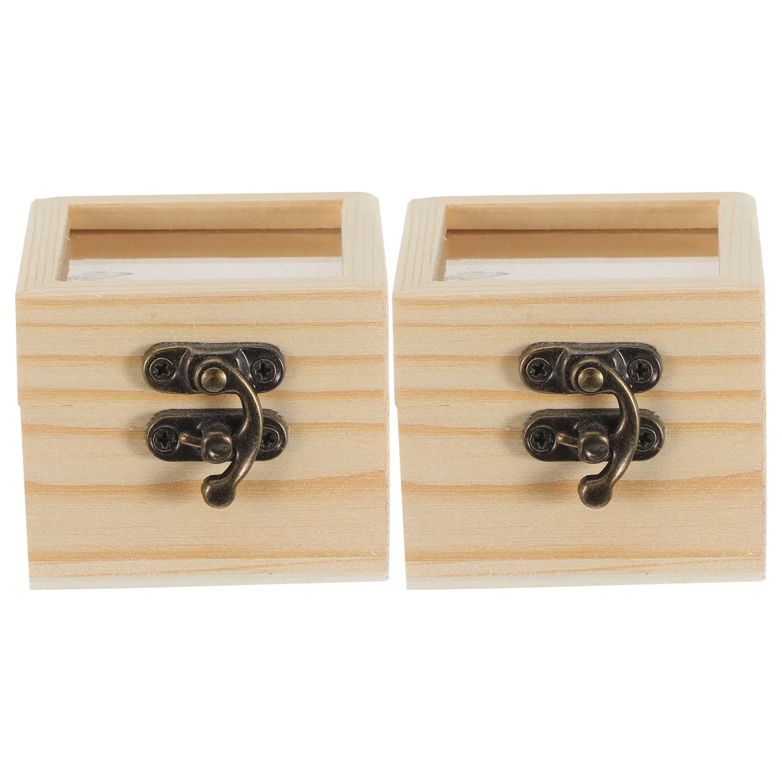 2Pcs Square Wood Storage Box Clear Lid Small Natural Wood Specimen Display Case Ideal for Insect Jewelry Bracelet DIY Crafts