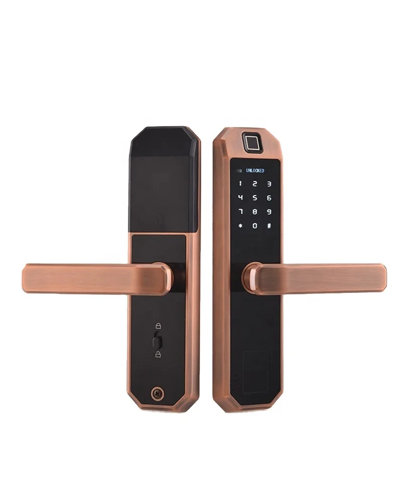 electronic tuya or TTlock biometric fingerprint smart rfid digital handle door lock for home security system with Key