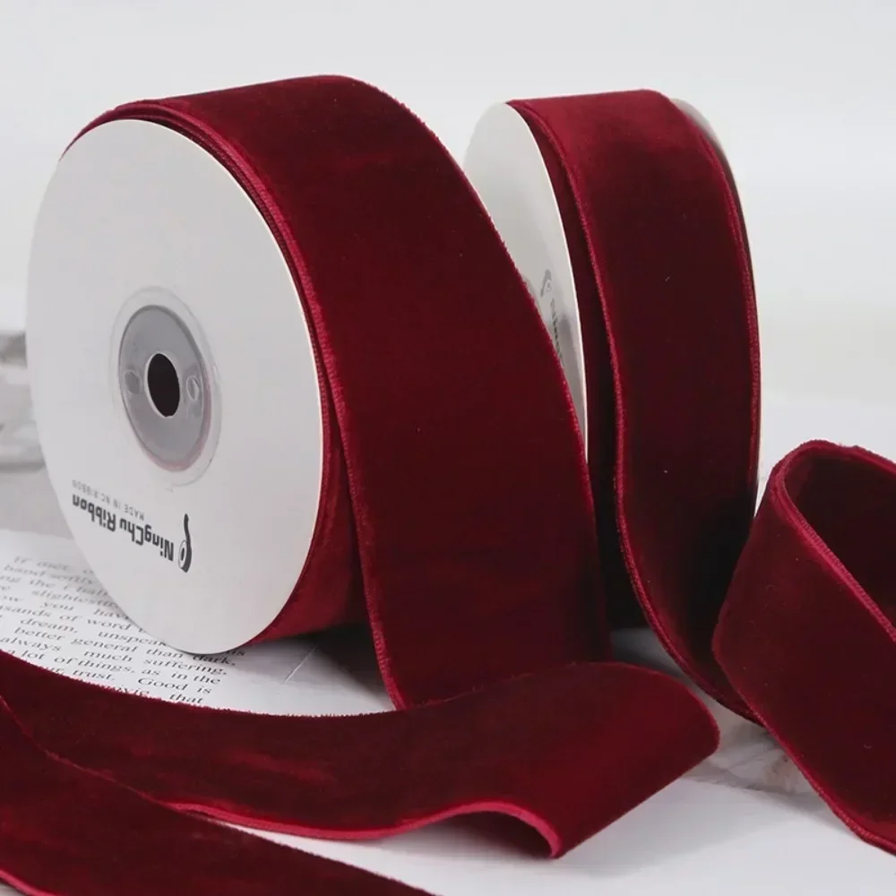 5Yards Wine Red Double-sided Velvet Ribbon Velvet Flocking Ribbon Diy Handmade Bow Bouquet Packaging Gifts Christmas Decoration