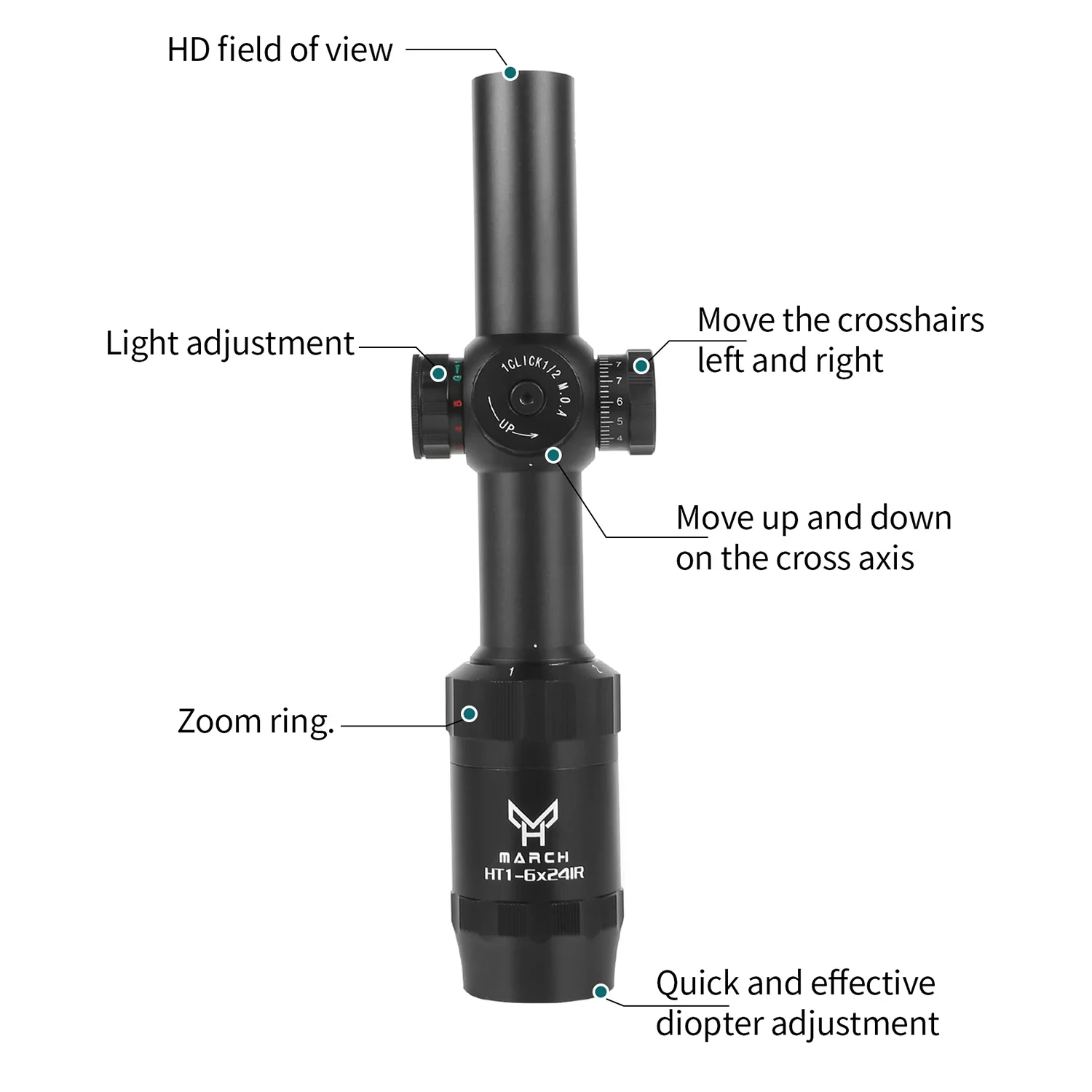 MARCH HT 1-6X24 IR Tactical Rifle Scope for AirGun Hunting Pneumatic Gun Telescopic Sight TF Optical Spotting Scope view 6