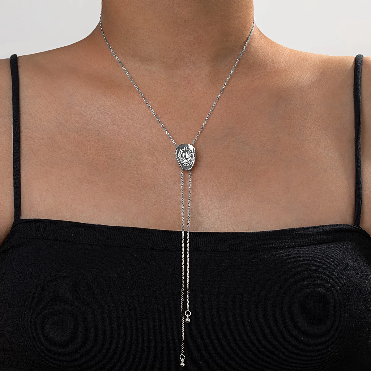 1Pc Golden Adjustable Lariat Y Necklace, Hat Irregular Textured Oval Pendant, Vintage Boho Long Drop Chain Jewelry