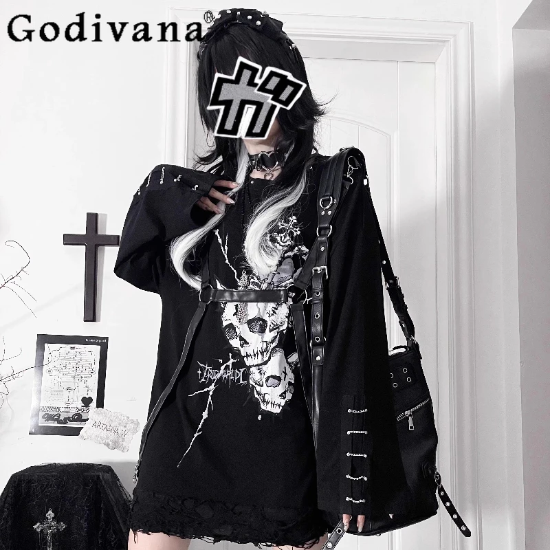 

Subculture Dark Sweet Cool Loose Long Sleeve T-Shirts Autumn New Girls Cute Printed Long Top Harajuku Punk Aesthetic T-Shirt