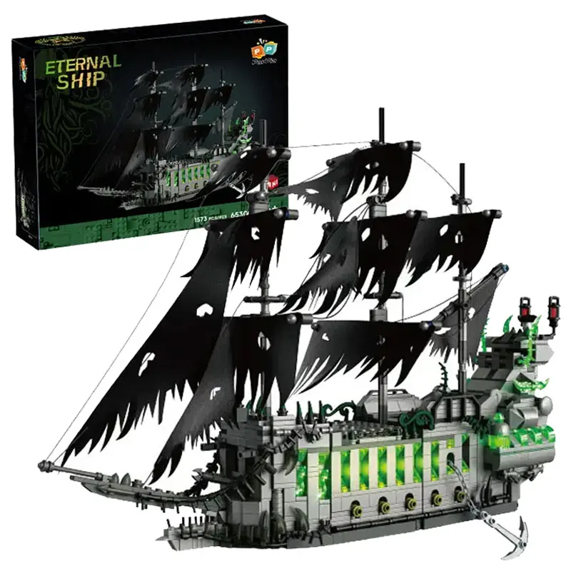

1573PCS Creative The Flying Dutchman Pirate Ship Building Blocks With Light Assemble Mini Bricks Toys Gift For Children Kids