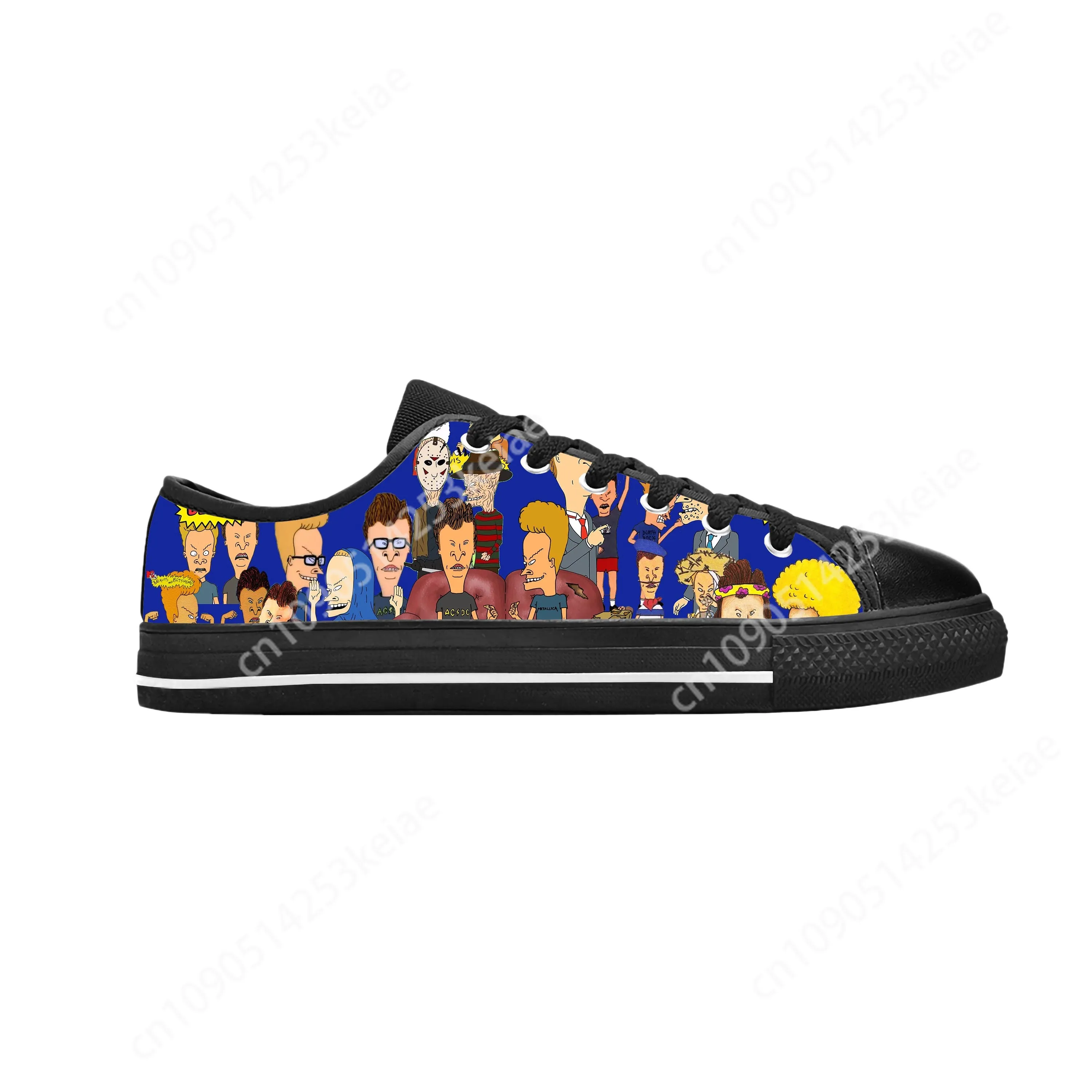 Butthead bunda cabeça rock n roll dos desenhos animados beavis legal sapatos de pano casuais baixo superior confortável respirável impressão 3d tênis das mulheres dos homens