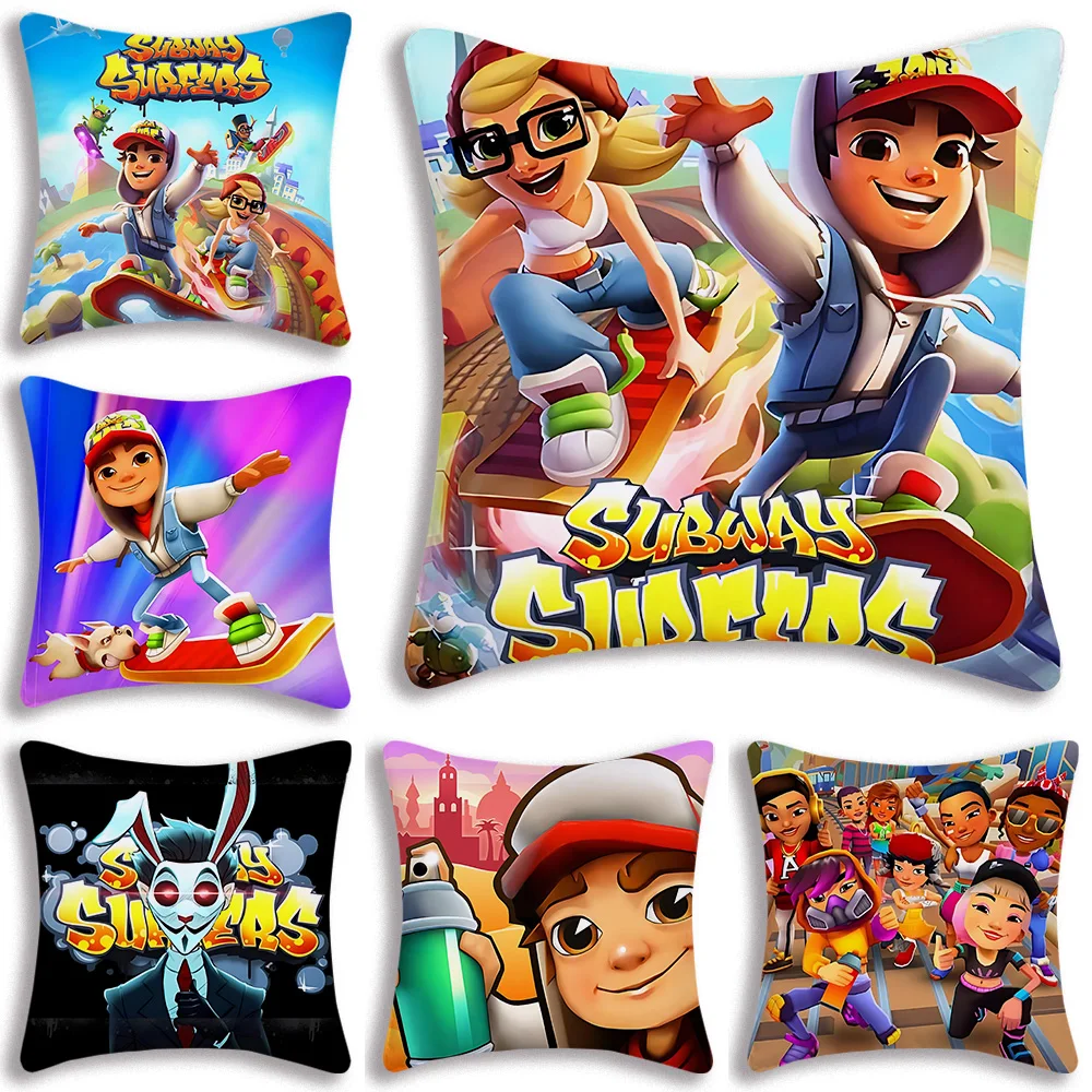 

Hot Game S-S-SubwayS Pillow Covers Cartoon Sofa Decorative Home Double-sided Printing Short Plush Cute Cushion Cover-S-Surfers