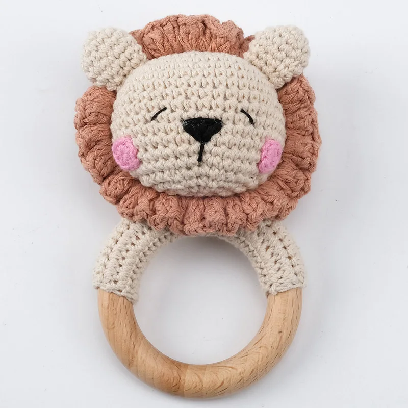 1PC Crochet Animal Rabbit Rattle Toy Soother Bracelet Wooden Teether Ring Baby Product Mobile Pram Crib Wooden Toys Newborn Gift