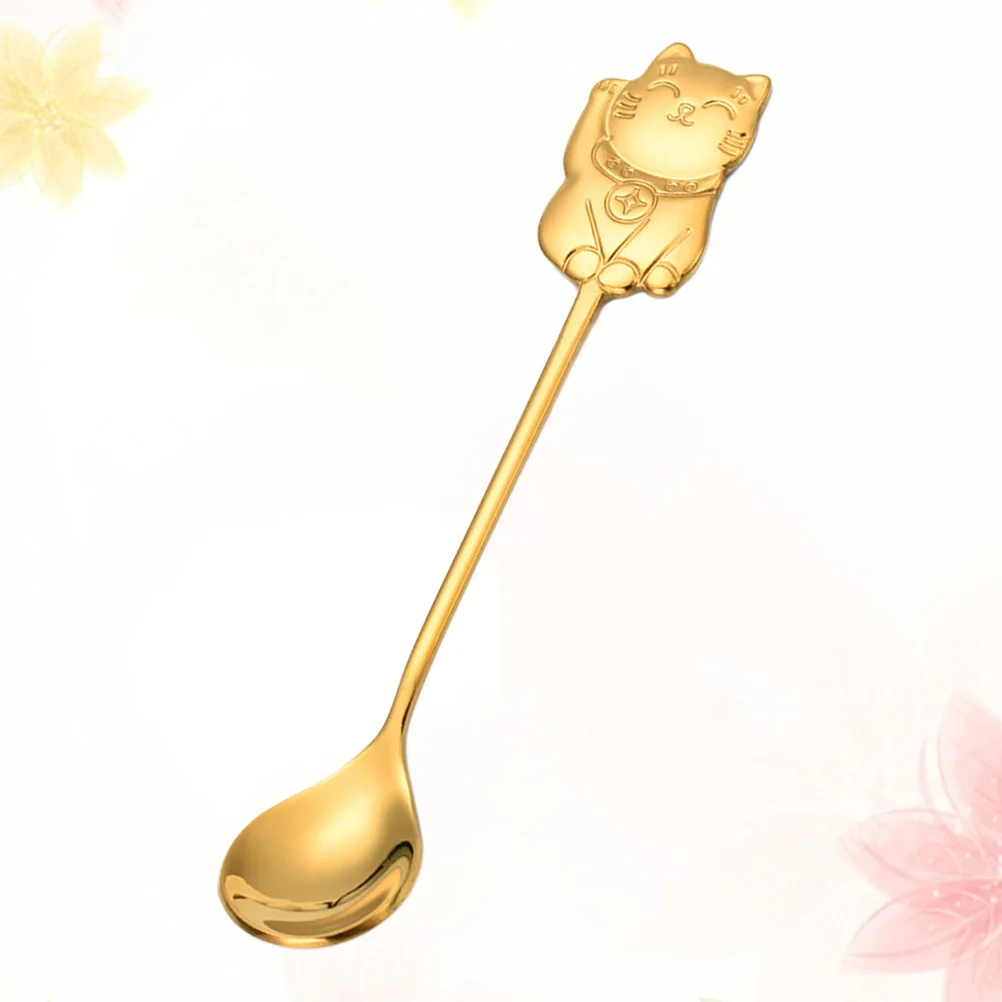 

Stainless Steel Luck Cat Coffee Spoon Creative Dessert Spoon For Tea Cappuccino Espresso Salad Sugar Stirring Black