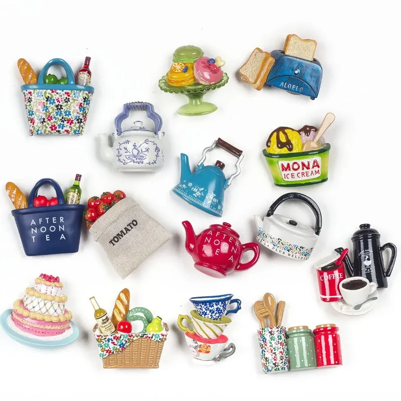 3D Resin Simulation Food Fridge Magnet Afternoon Tea Souvenir Kitchen Tool Decoration Message Post Sticker Home Decor