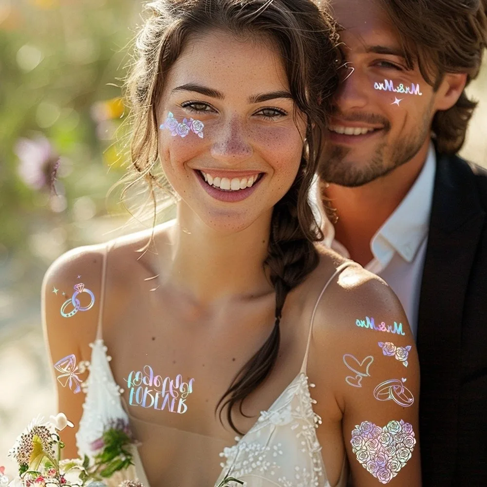 

4pcs Flower Temporary Tattoos Waterproof Rhinestone Heart Tattoo Sticker Sweat-proof Water Resistant Body Art Sticker