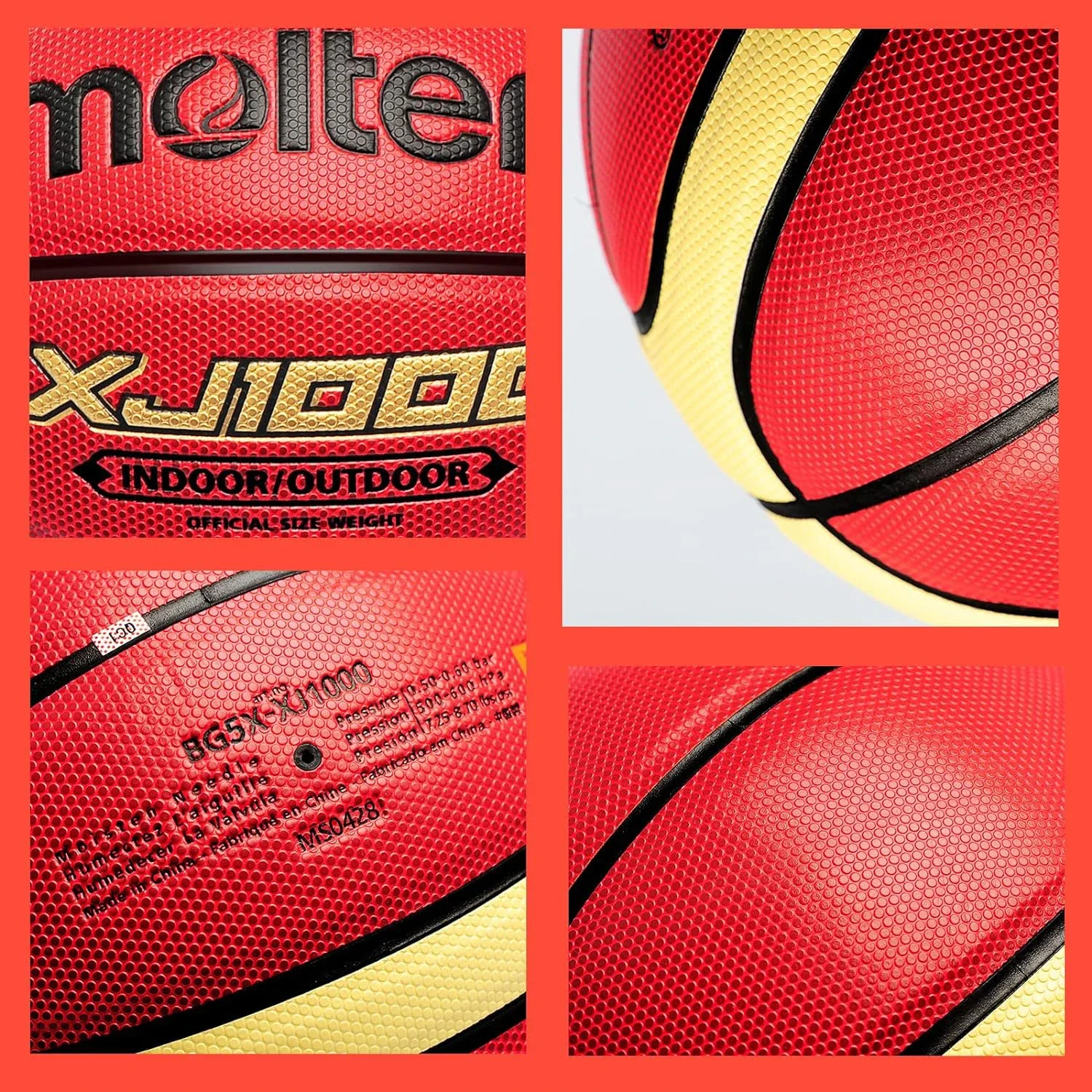 Molten Basketball XJ1000 Größe 6, 7, Indoor/Outdoor-Training, verschleißfester Basketball aus PU-Leder