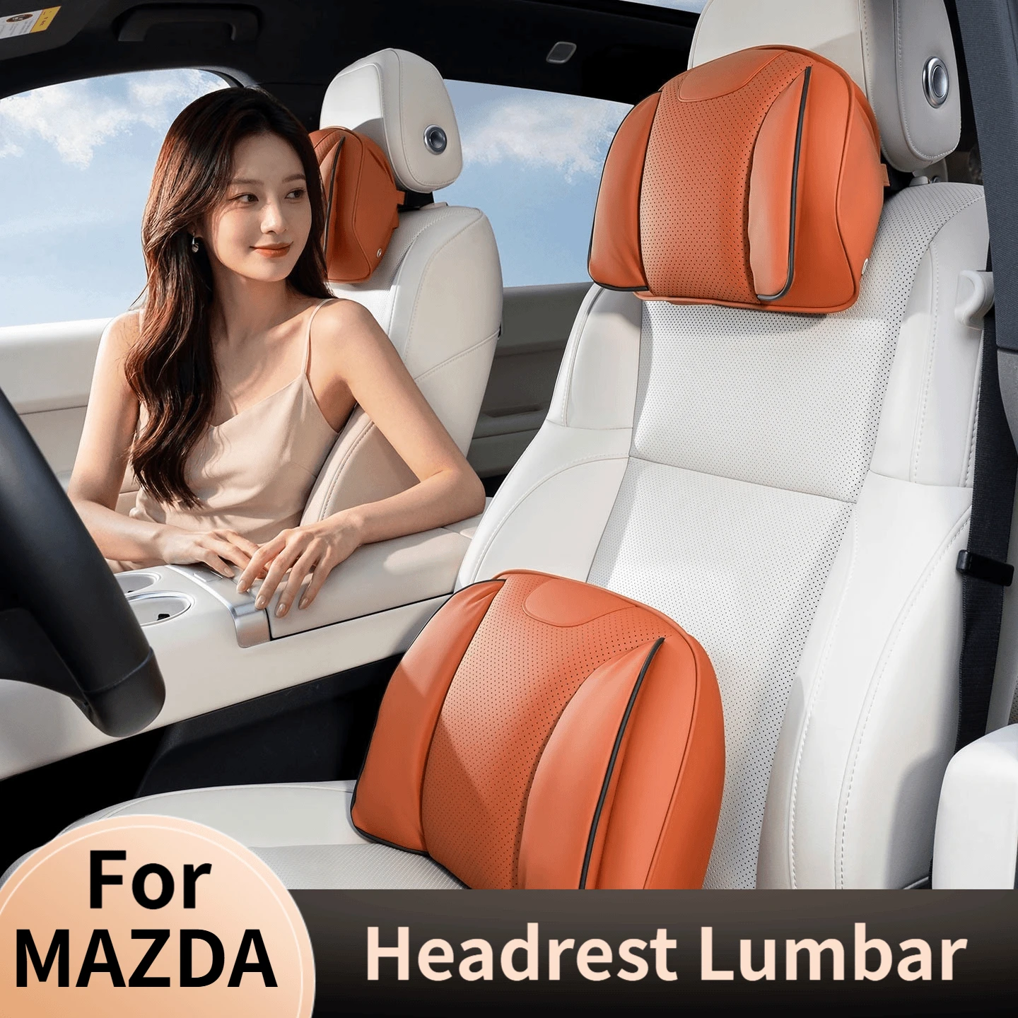Leather Headrest Lumbar Support Set For MAZDA 3 6 CX‑30 CX‑5 CX‑50 CX‑60 CX‑90 MX‑5 Comfort Car Neck Pillows Waist Pillo