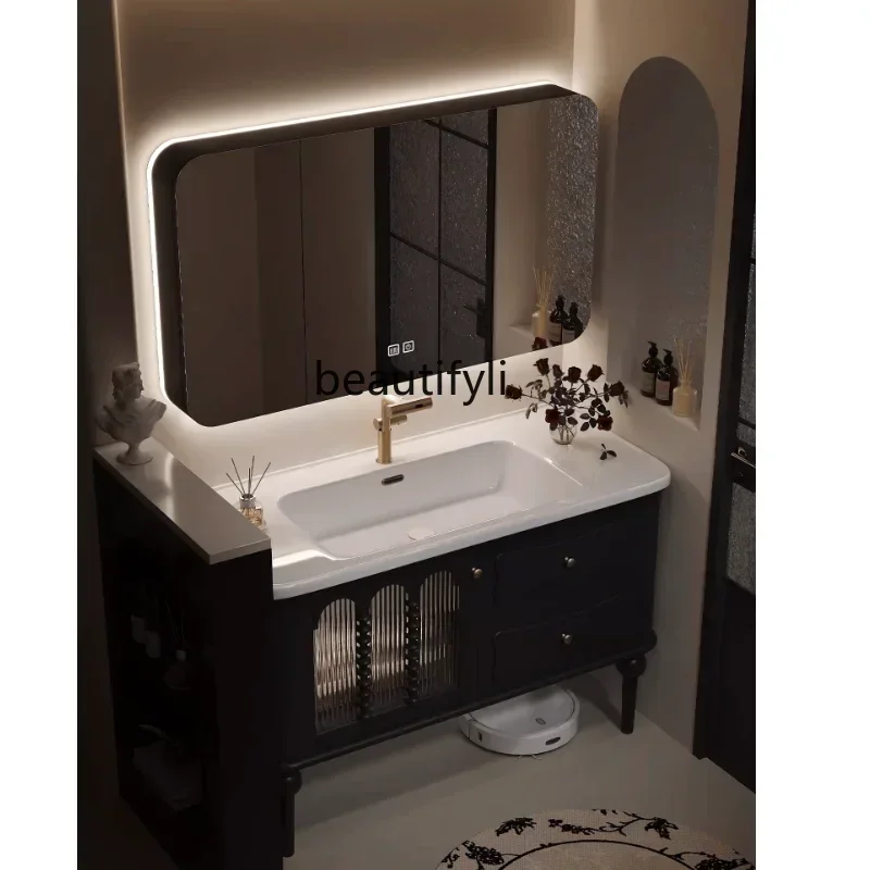

SS 7304new style French Retro Floor Bathroom Cabinet Ceramic Whole Washbin Sink Oak Wash Inter-Platform Basin