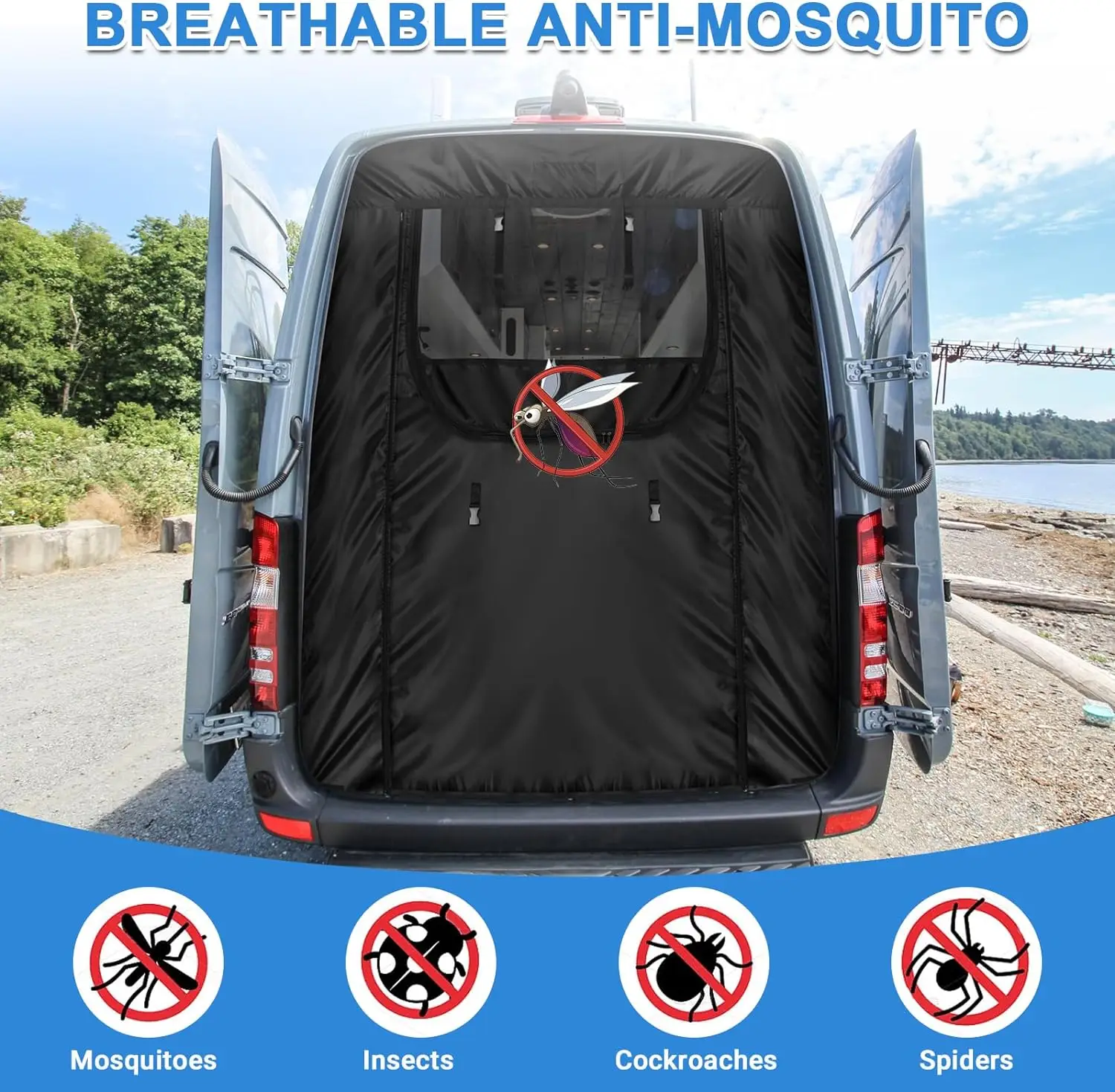 Pantalla de insecto de furgoneta personalizada para mercedes-benz Sprinter Van, puerta trasera con cierre de cremallera central, techo alto,