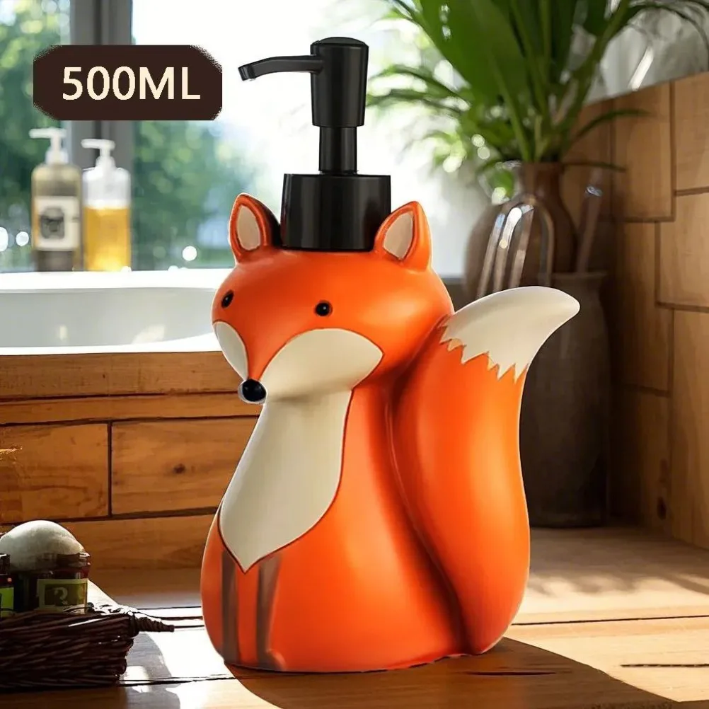 

Cute Fox Liquid Soap Dispenser Resin Dispenser 500ml Large Capacity Shampoo Dispenser for Liquid Soap Bathroom Accessories