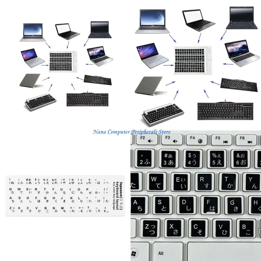 F68C キーボードステッカー日本語英語文字ステッカーコンピュータキーパッド黒白文字白黒の背景