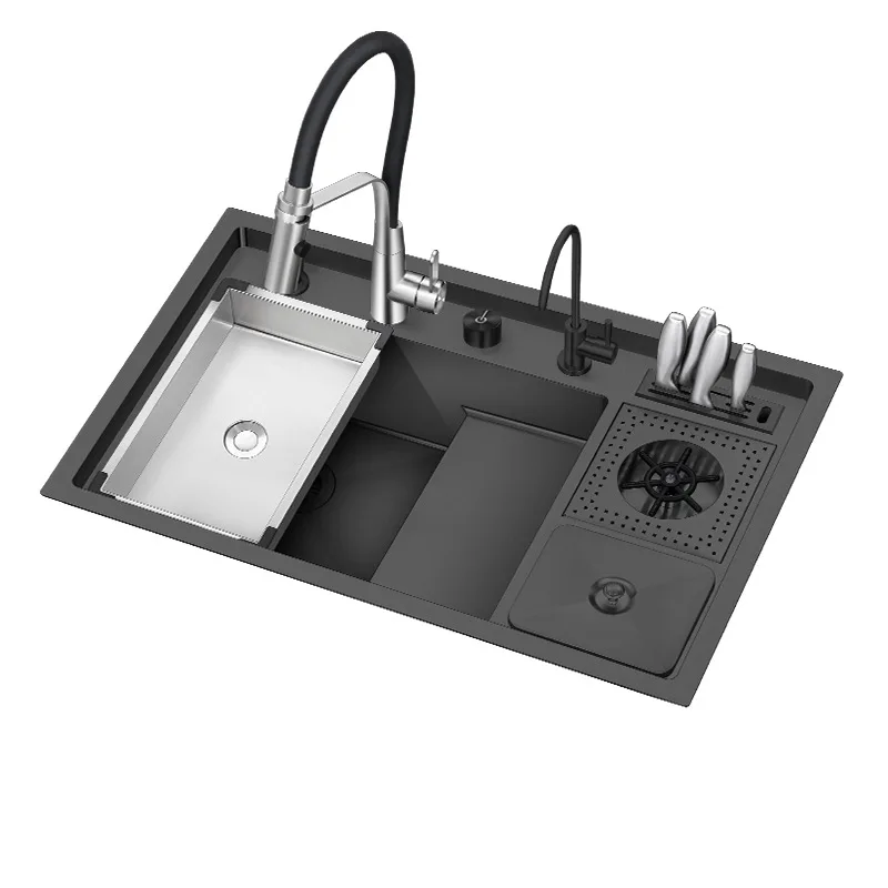 

Kitchen sink 304 stainless steel, black ladder washing large single sink