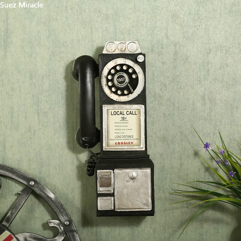 Loft American Vintage Wall Hanging Telephone Model, Living Room Decoration, Creative Coffee Bar Decorations, Home Decor